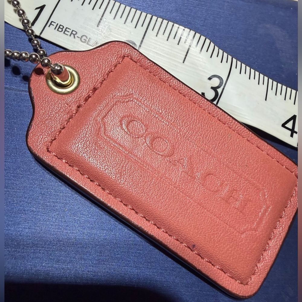 COACH Salmon Pink Leather Large Key Fob Bag Charm Keychain Hang Tag 3” Long